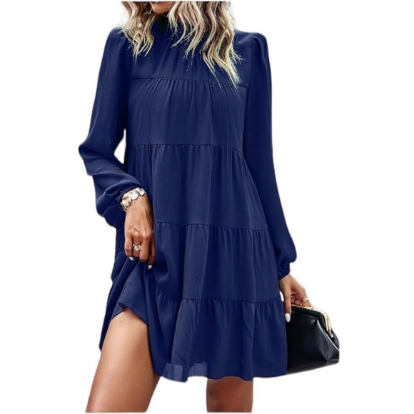 Kirundo Dresses & Skirts - KIRUNDO Long Sleeve Ruffle Mock Neck Tiered Mini Swing Dress Size Large
